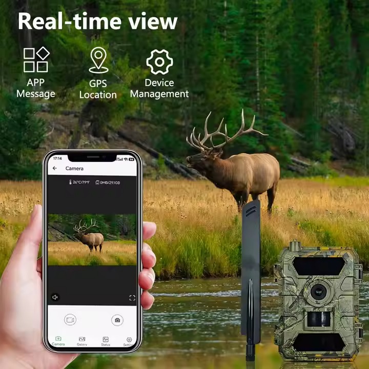 Présentation des fonctionnalités de la caméra de chasse 4G : connectivité 4G, étanchéité IP66, capteur infrarouge et application mobile.