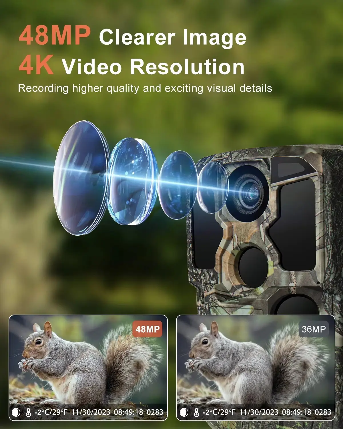 Caméra de chasse 4K installée dans une forêt