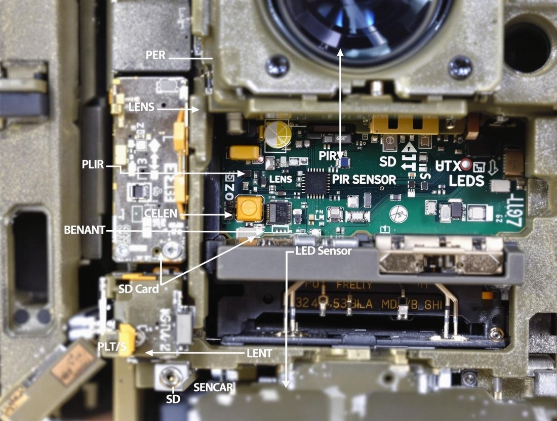 Caméra de chasse camouflée avec des branches et des feuilles dans son environnement naturel pour une surveillance discrète